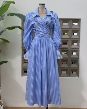 Stripe long short skirt long sleeve shirt a set