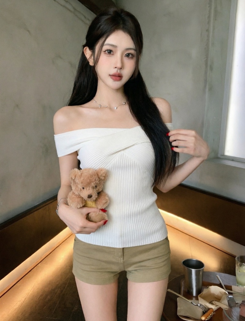 Sling flat shoulder Korean style vest knitted slim tops
