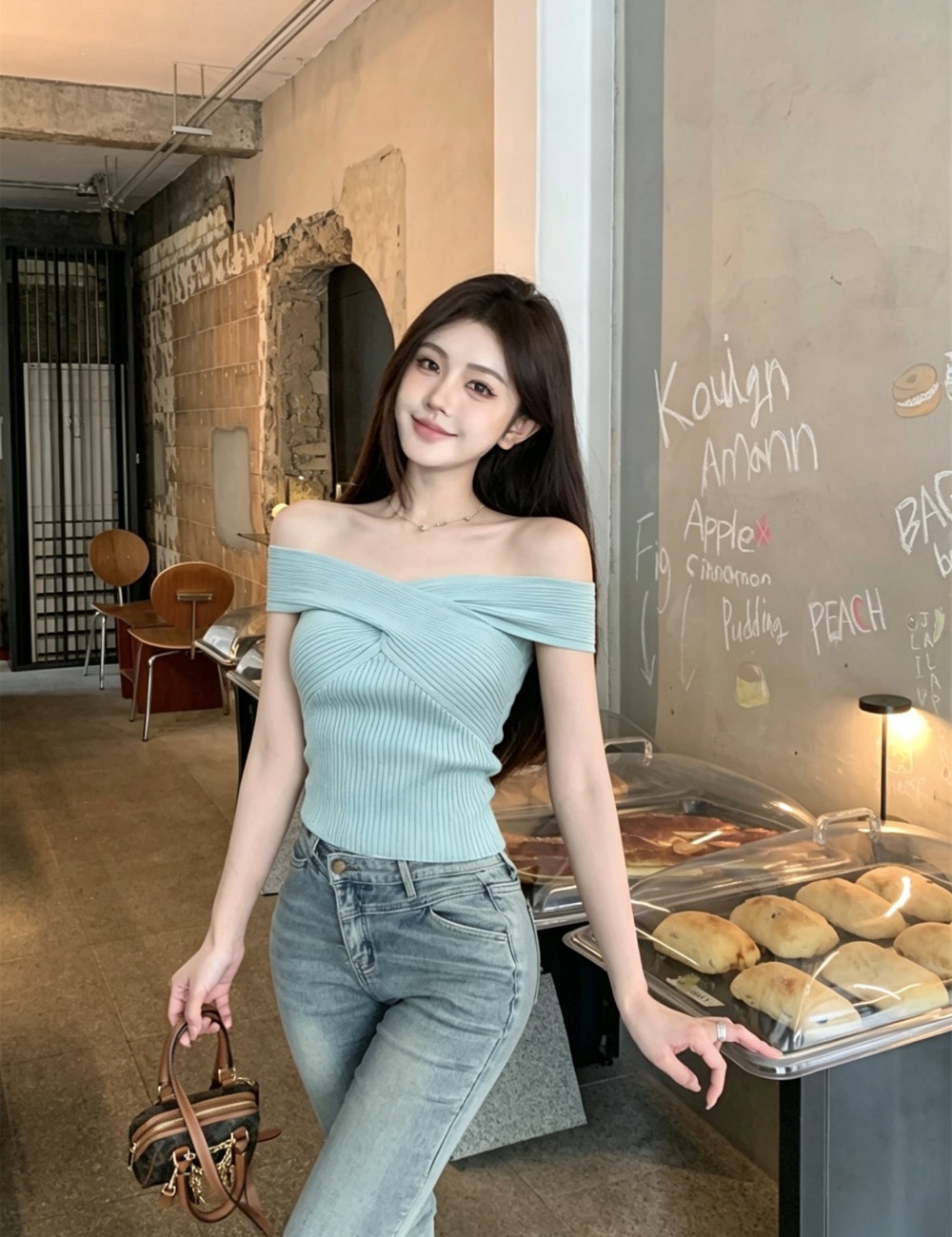 Sling flat shoulder Korean style vest knitted slim tops