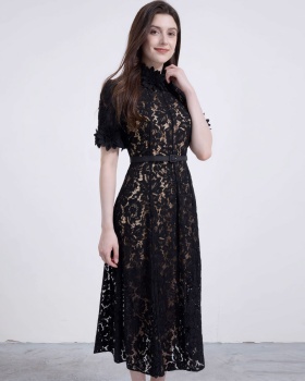 Stereoscopic flowers formal dress elegant cstand collar dress