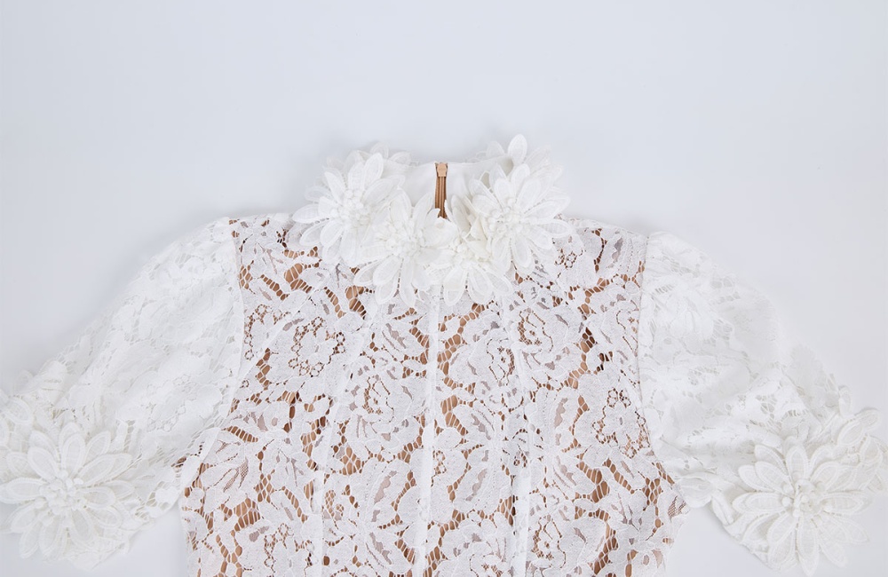 Stereoscopic flowers formal dress elegant cstand collar dress