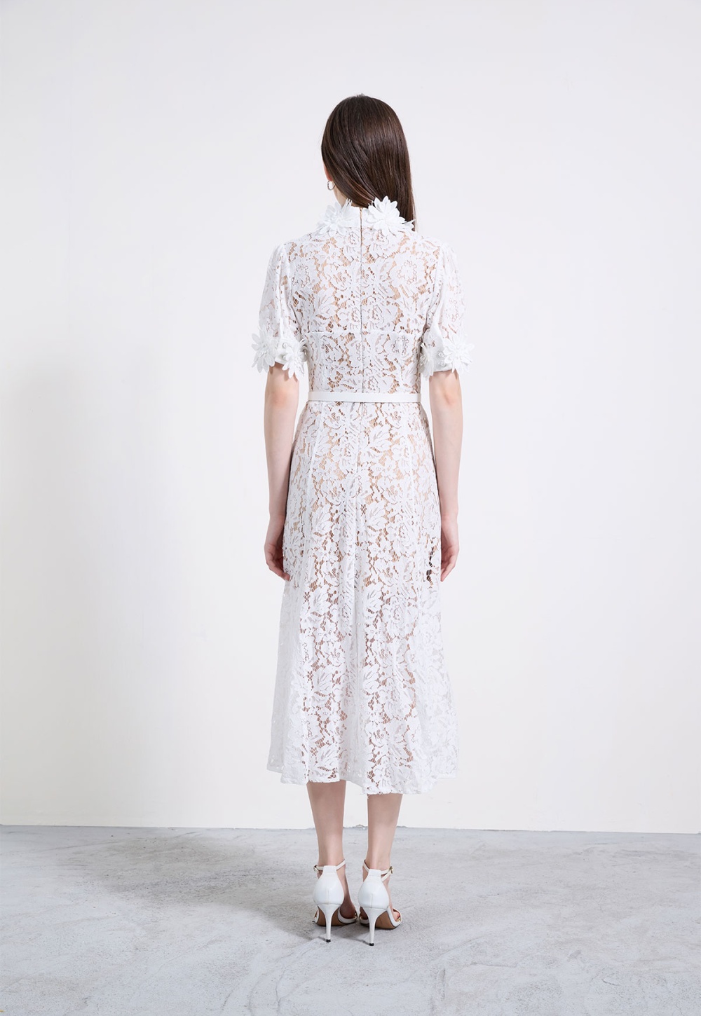 Stereoscopic flowers formal dress elegant cstand collar dress