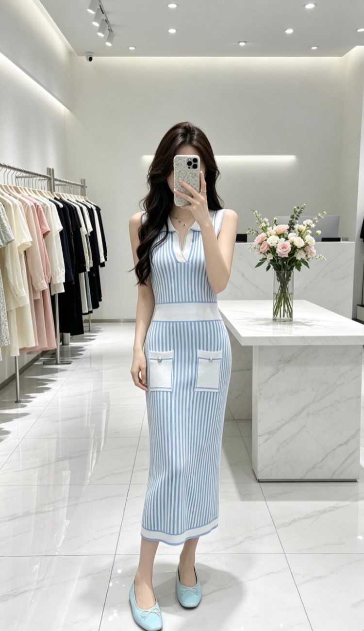 Temperament dress pinched waist long dress for women