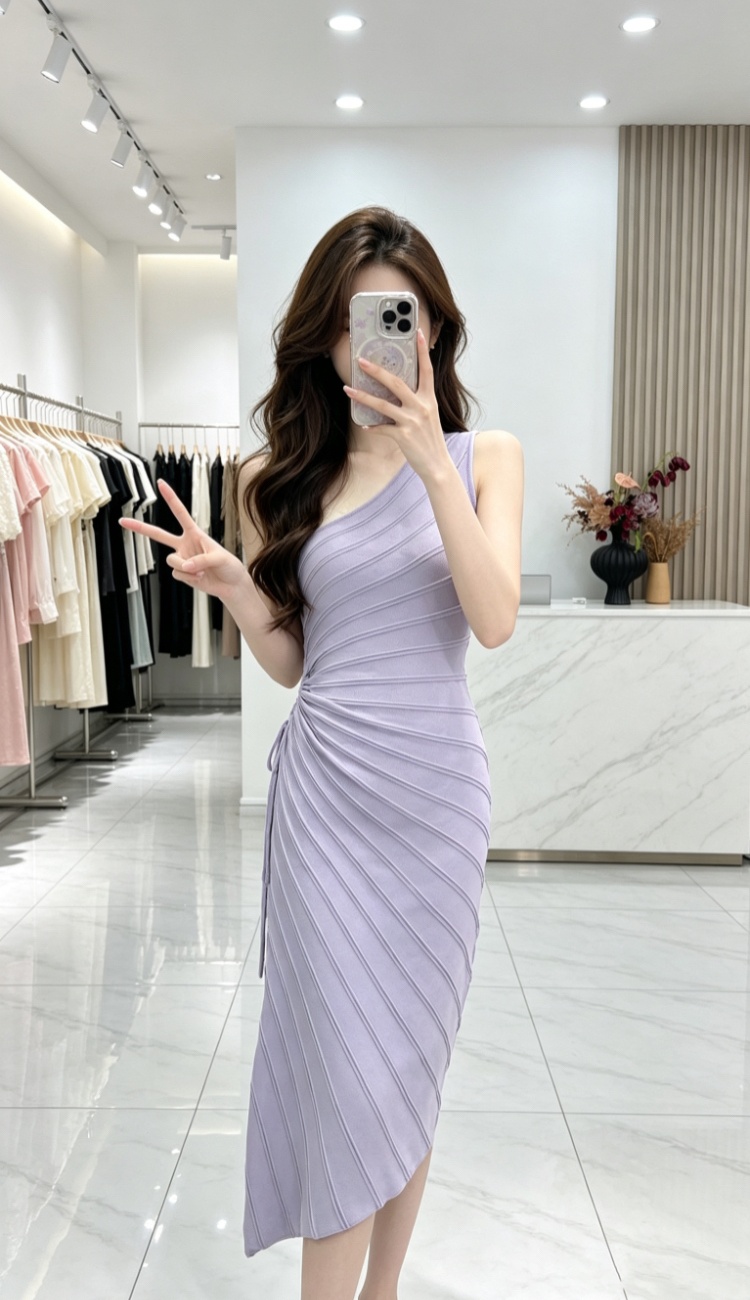 Knitted France style slim summer package hip dress