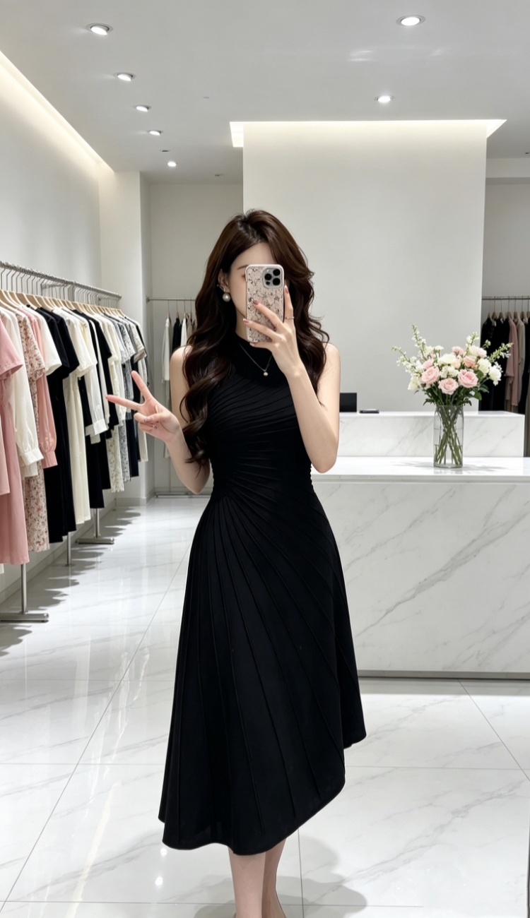 Pinched waist slim long dress ladies dress for women