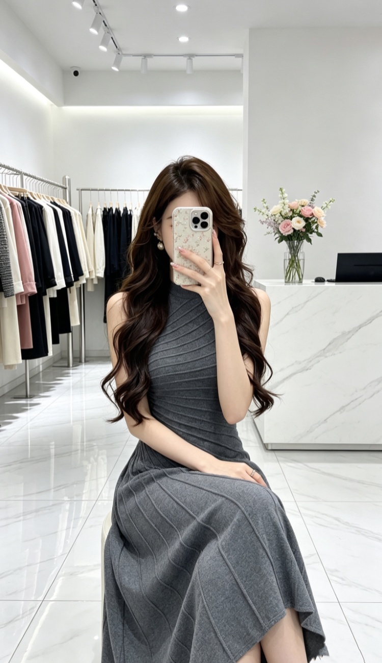 Pinched waist slim long dress ladies dress for women