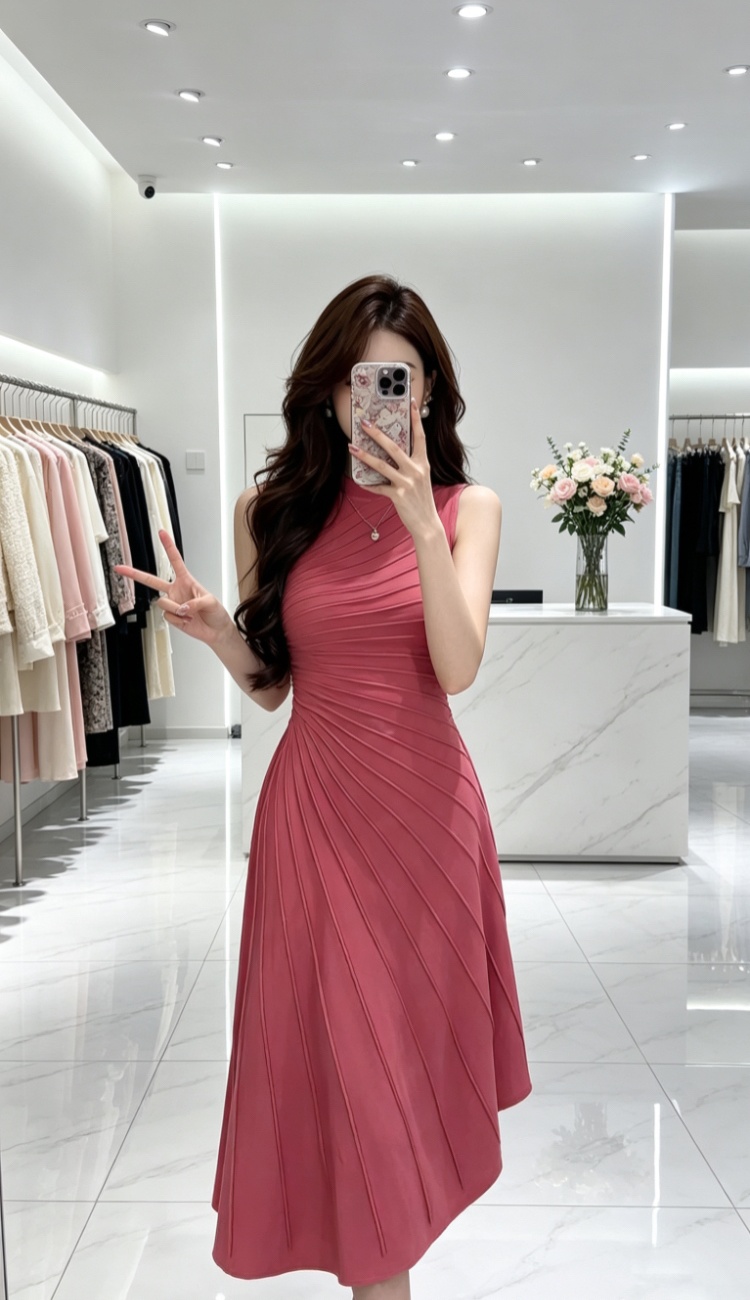 Pinched waist slim long dress ladies dress for women