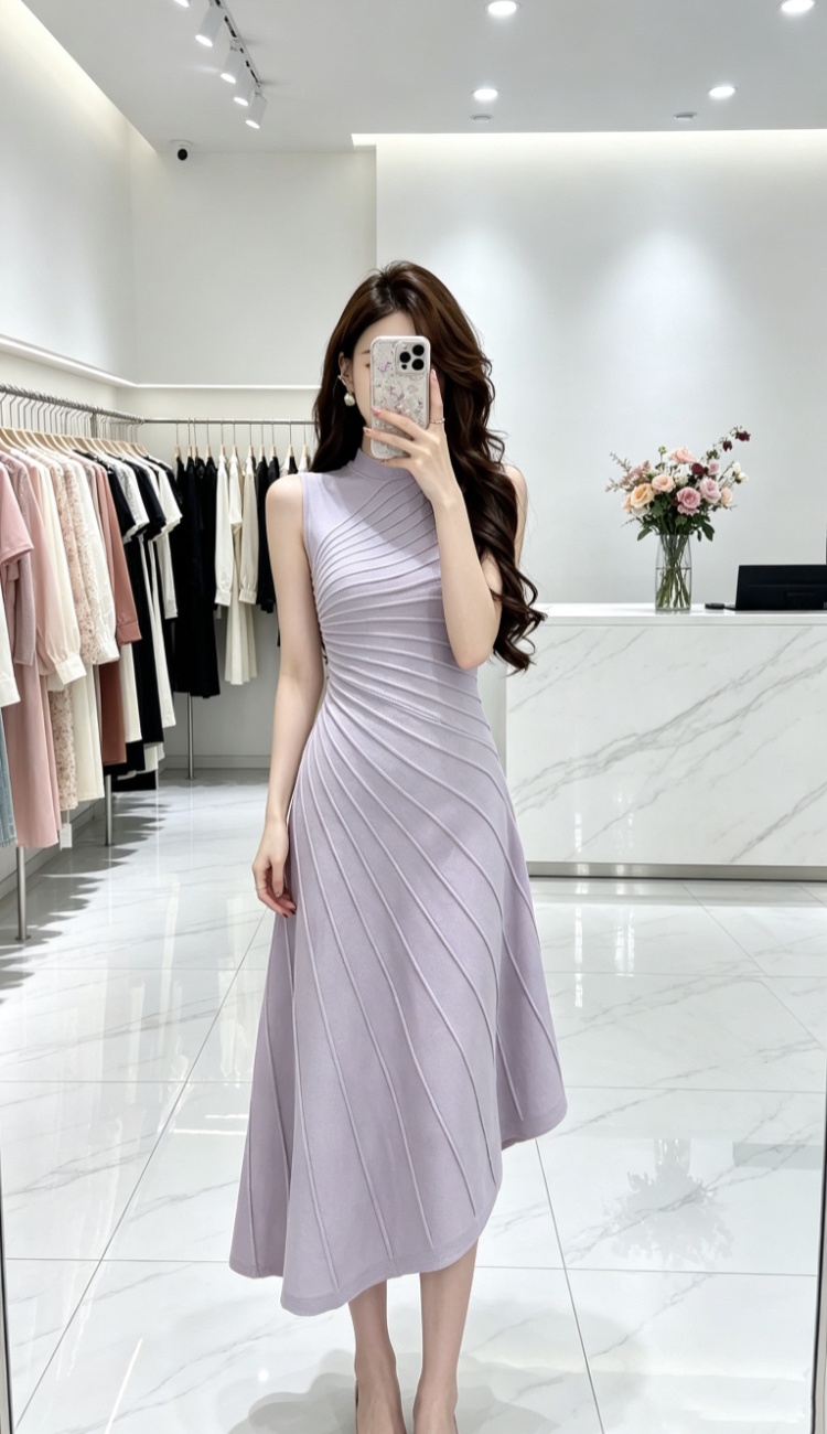 Pinched waist slim long dress ladies dress for women