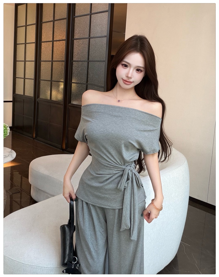 Wide leg summer long pants frenum T-shirt 2pcs set