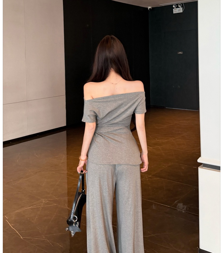 Wide leg summer long pants frenum T-shirt 2pcs set