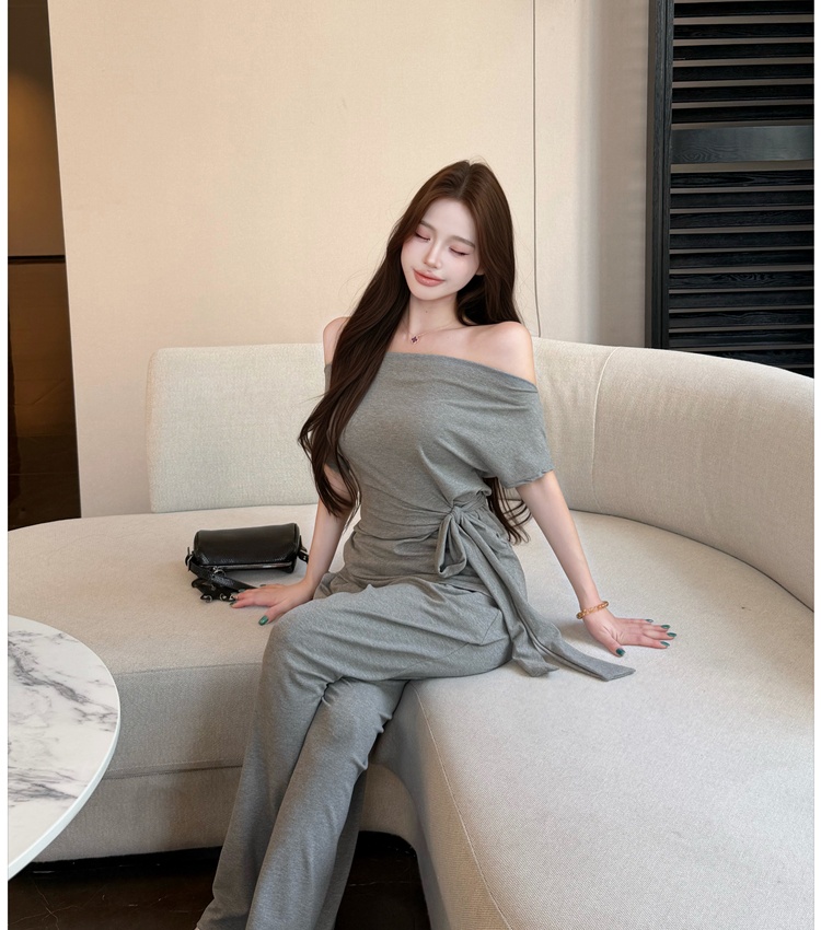 Wide leg summer long pants frenum T-shirt 2pcs set