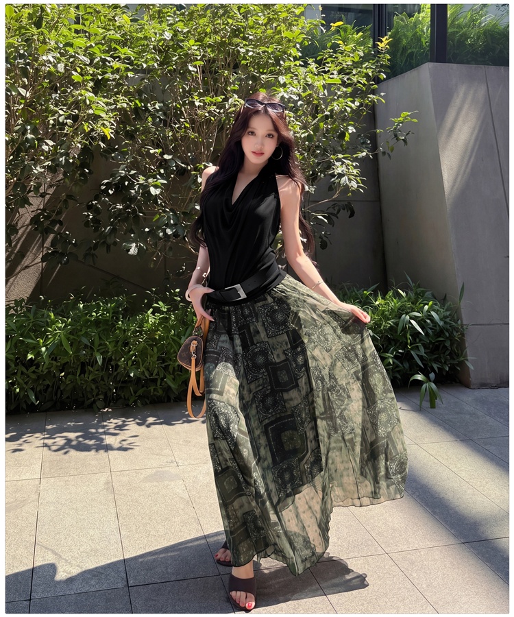 Commuting fashion halter skirt Casual summer tops 2pcs set