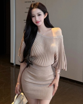 Sexy package hip dress short sleeve knitted T-back for women