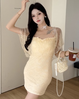 Slim France style T-back short sleeve dress for women