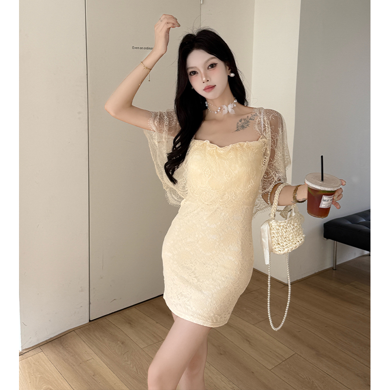 Slim France style T-back short sleeve dress for women