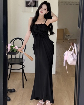 Bow sling sexy dress package hip slim splice long dress