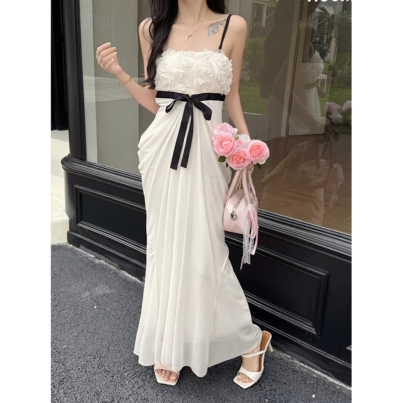 Bow sling sexy dress package hip slim splice long dress