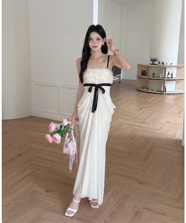 Bow sling sexy dress package hip slim splice long dress