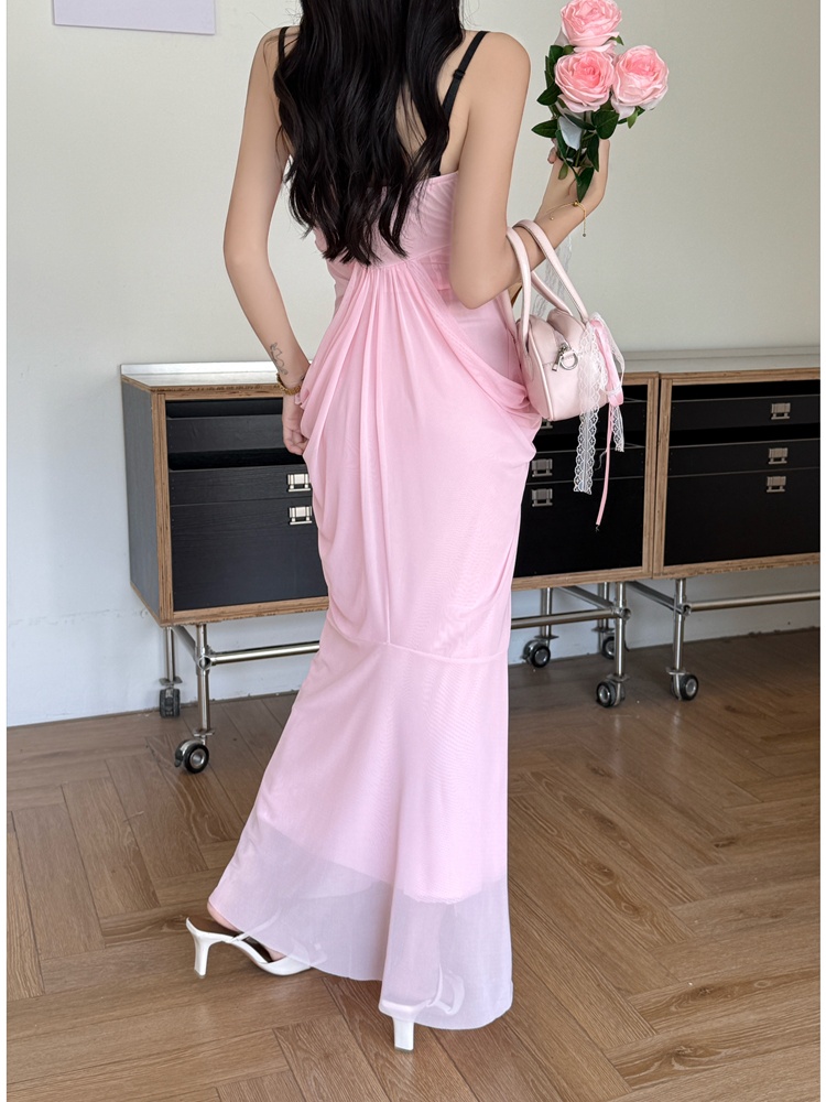 Bow sling sexy dress package hip slim splice long dress