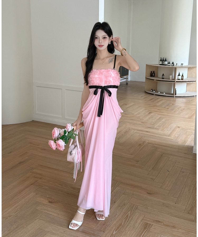 Bow sling sexy dress package hip slim splice long dress