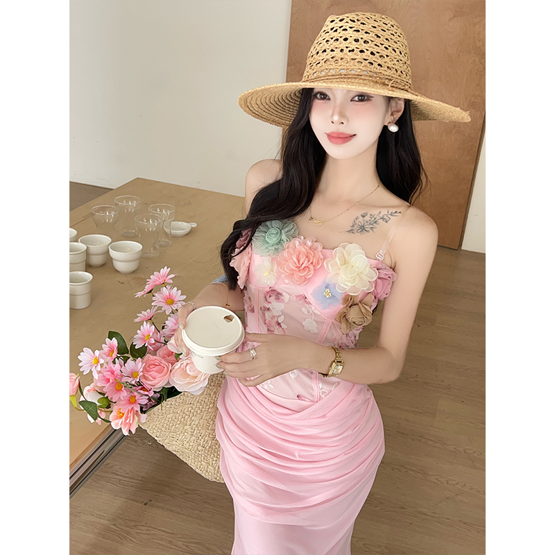 Temperament pink ladies dress retro splice formal dress
