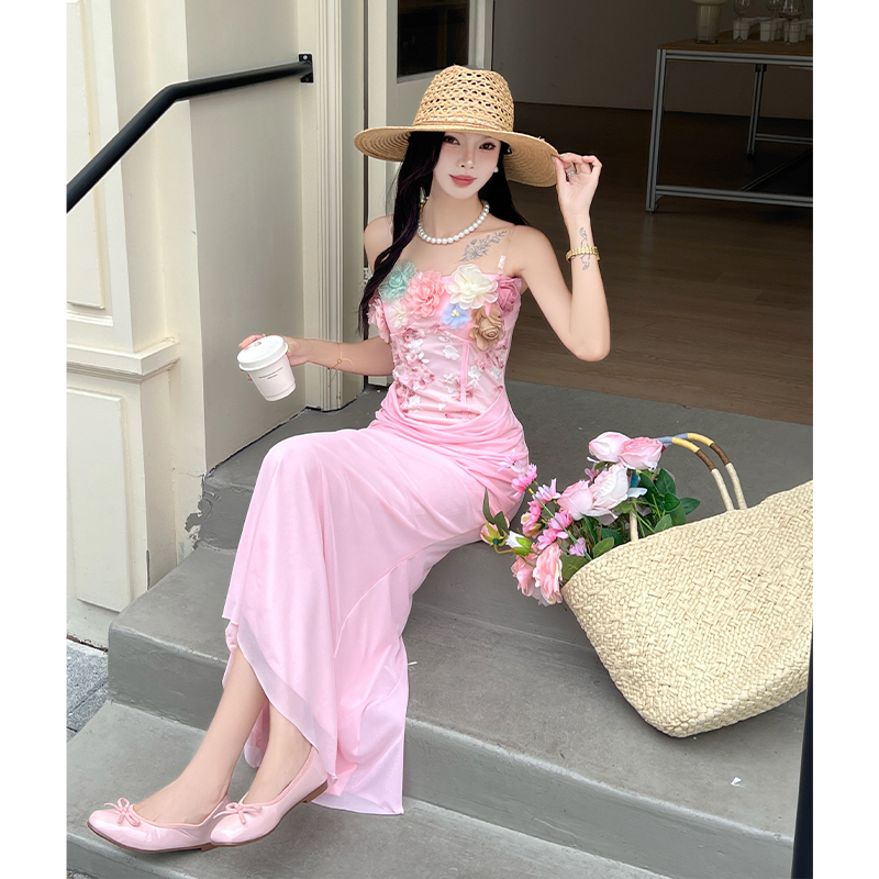 Temperament pink ladies dress retro splice formal dress