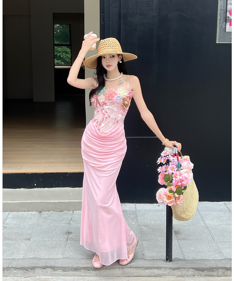 Temperament pink ladies dress retro splice formal dress