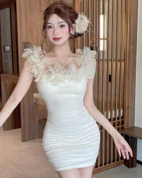 Flat shoulder summer sling dress flowers slim T-back