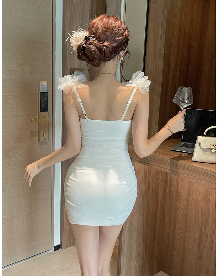 Flat shoulder summer sling dress flowers slim T-back