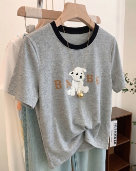 Gray loose tops Korean style slim T-shirt for women