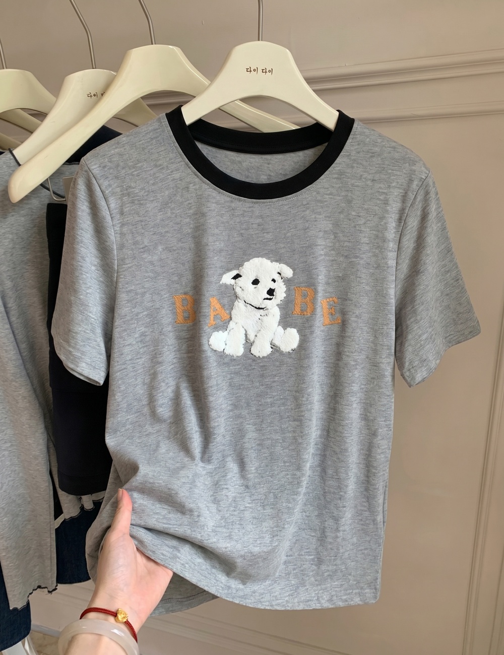 Gray loose tops Korean style slim T-shirt for women