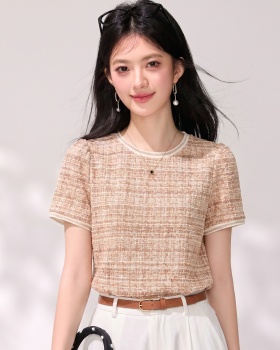 Plaid Casual tops temperament chanelstyle T-shirt