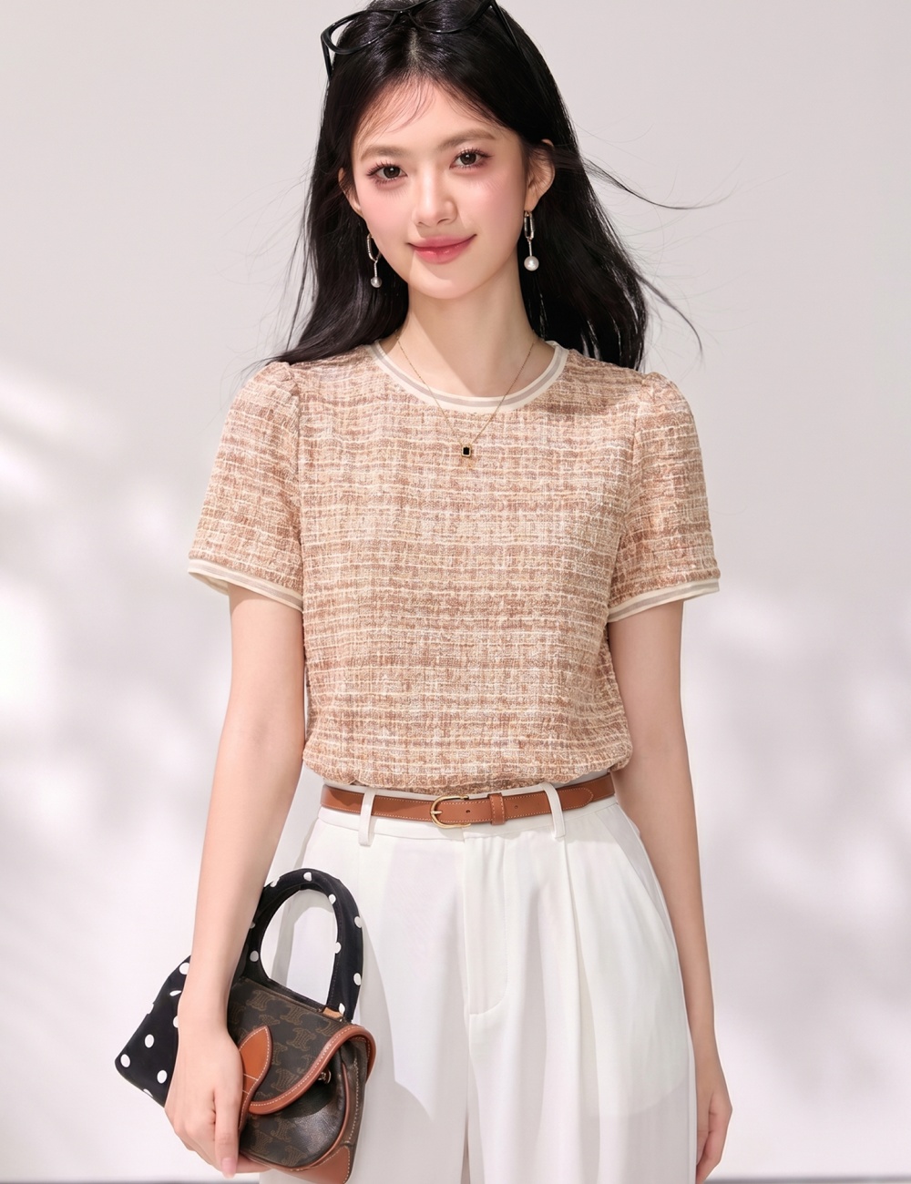 Plaid Casual tops temperament chanelstyle T-shirt