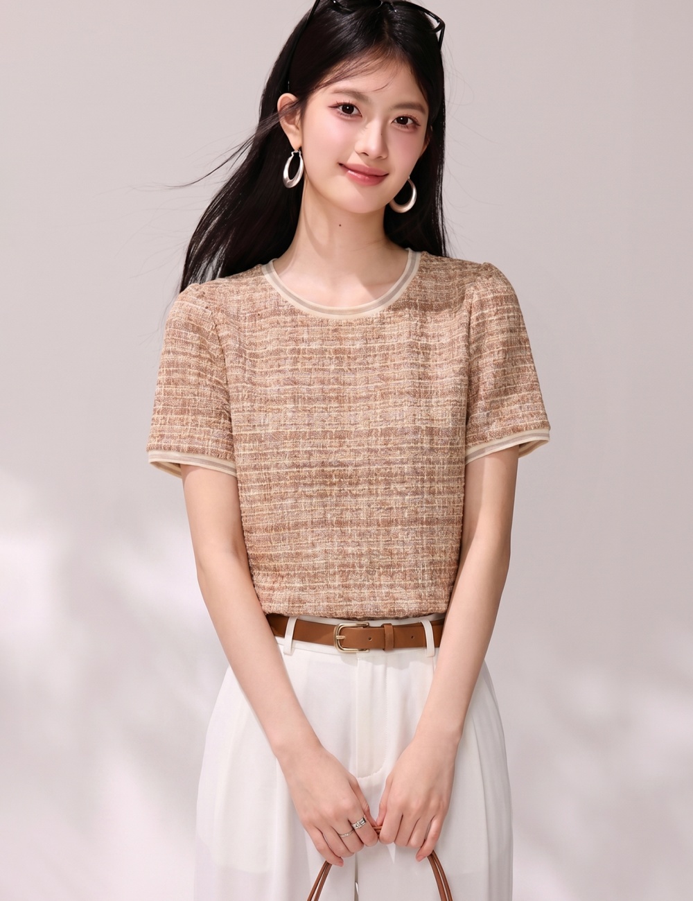 Plaid Casual tops temperament chanelstyle T-shirt