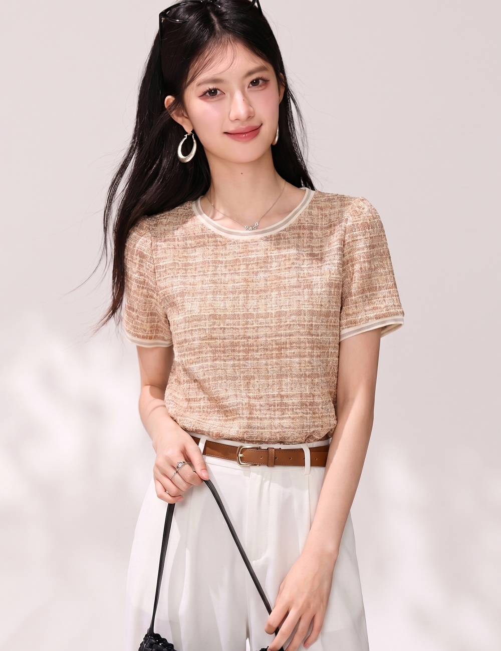 Plaid Casual tops temperament chanelstyle T-shirt
