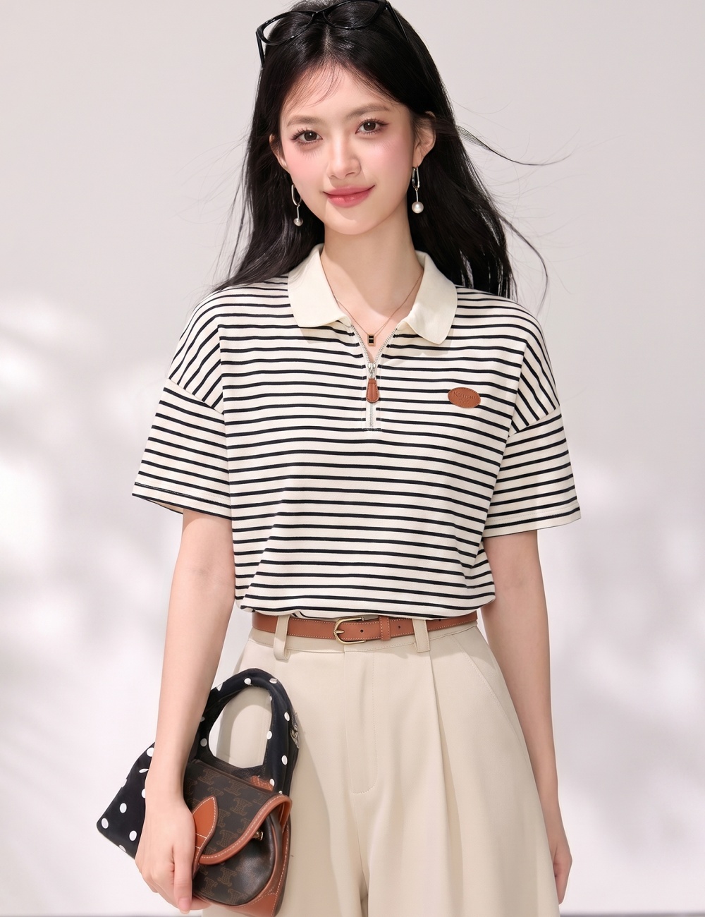 Short sleeve summer T-shirt Western style stripe tops