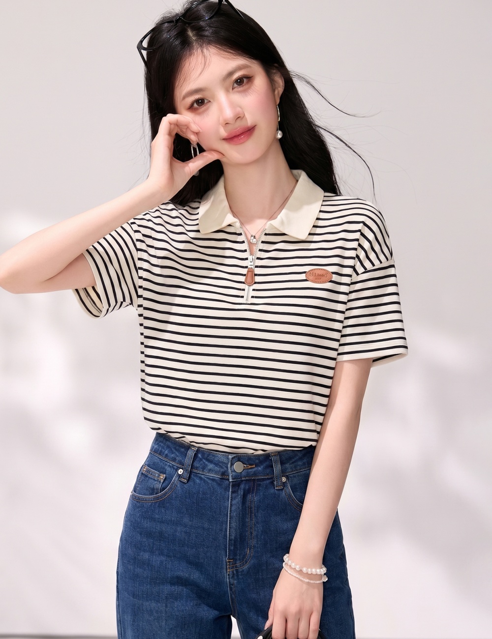 Short sleeve summer T-shirt Western style stripe tops