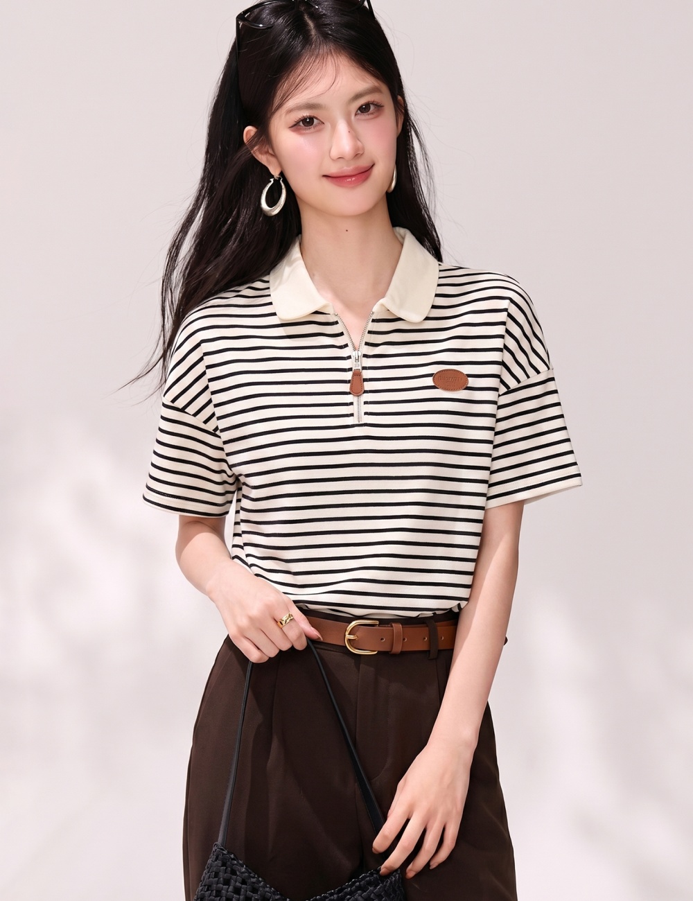 Short sleeve summer T-shirt Western style stripe tops