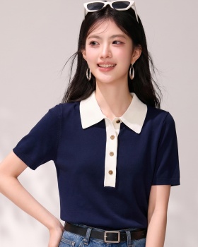 Blue thin T-shirt summer sweater for women