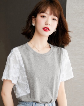 Splice round neck summer T-shirt niche unique tops for women