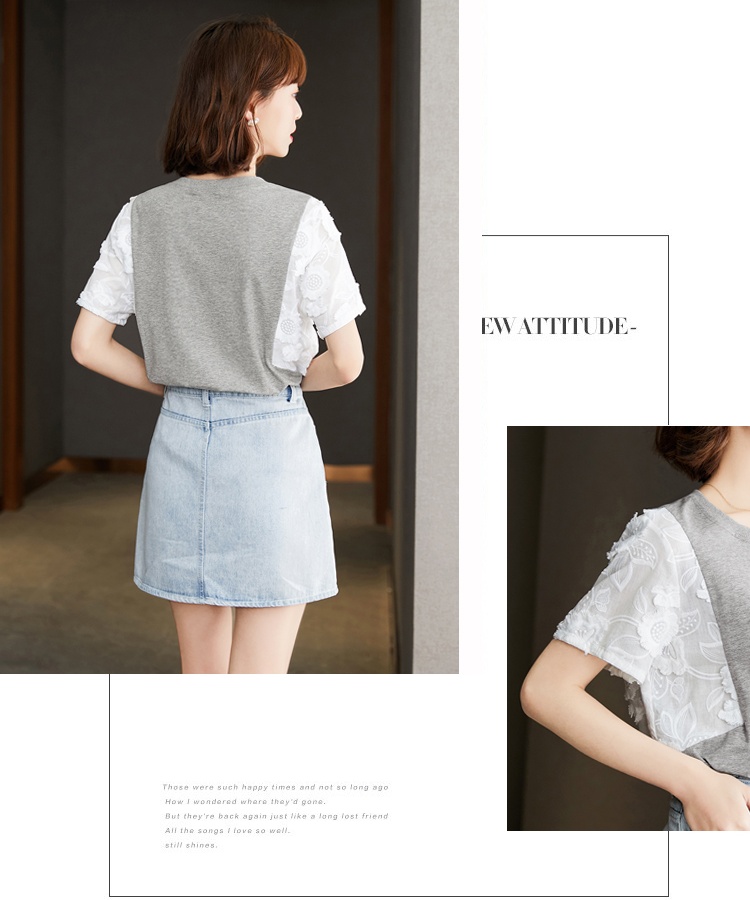 Splice round neck summer T-shirt niche unique tops for women