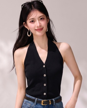 Temperament halter sleeveless vest knitted sling tops