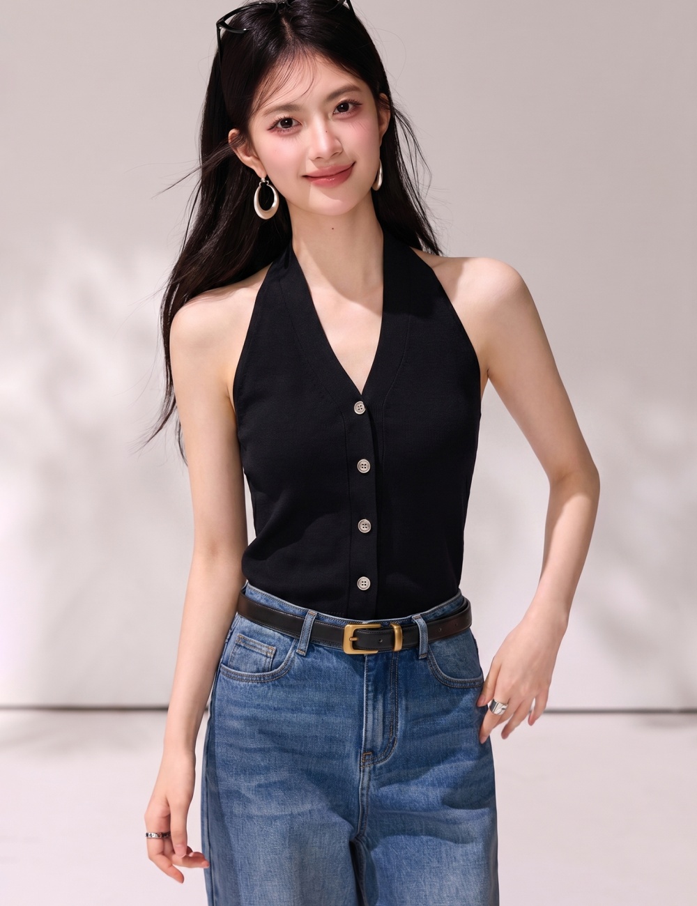 Temperament halter sleeveless vest knitted sling tops