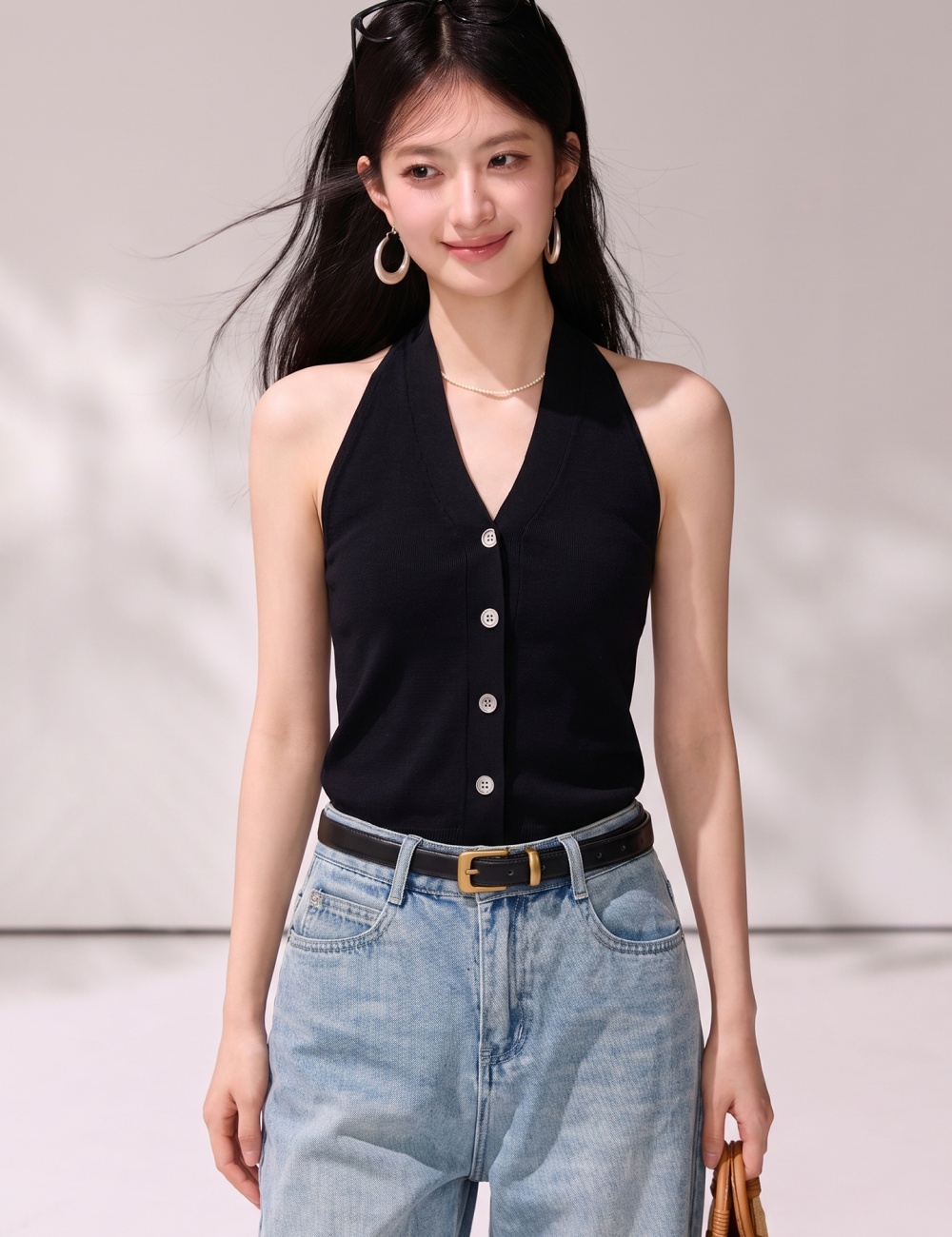 Temperament halter sleeveless vest knitted sling tops