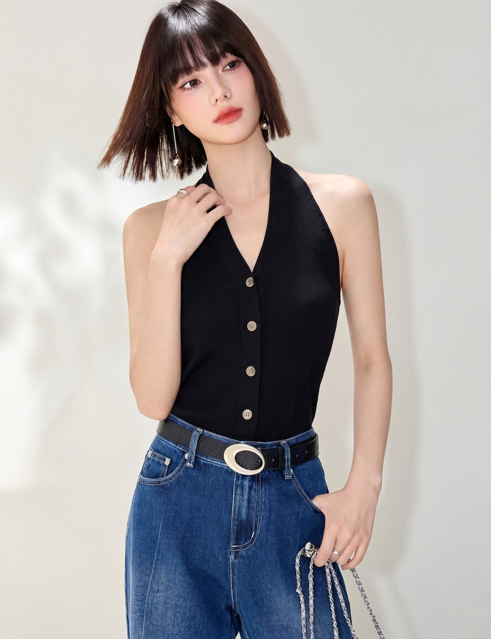 Temperament halter sleeveless vest knitted sling tops