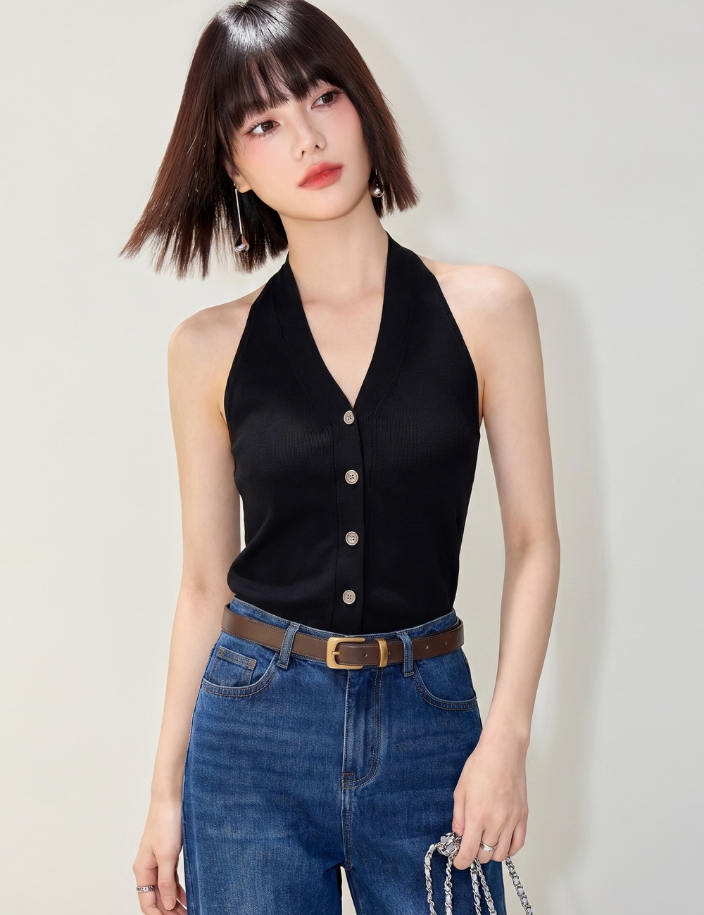 Temperament halter sleeveless vest knitted sling tops