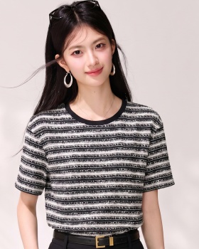 Fashion summer tops stripe round neck T-shirt for women