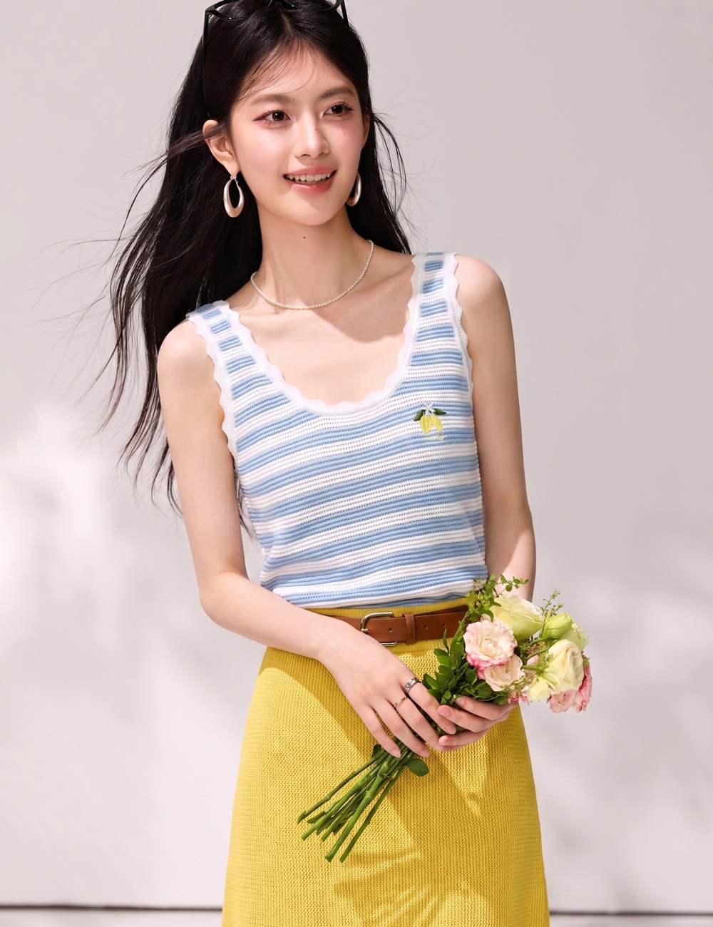 Korean style knitted tops stripe lace vest for women
