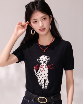 Thin breathable tops spots knitted T-shirt for women
