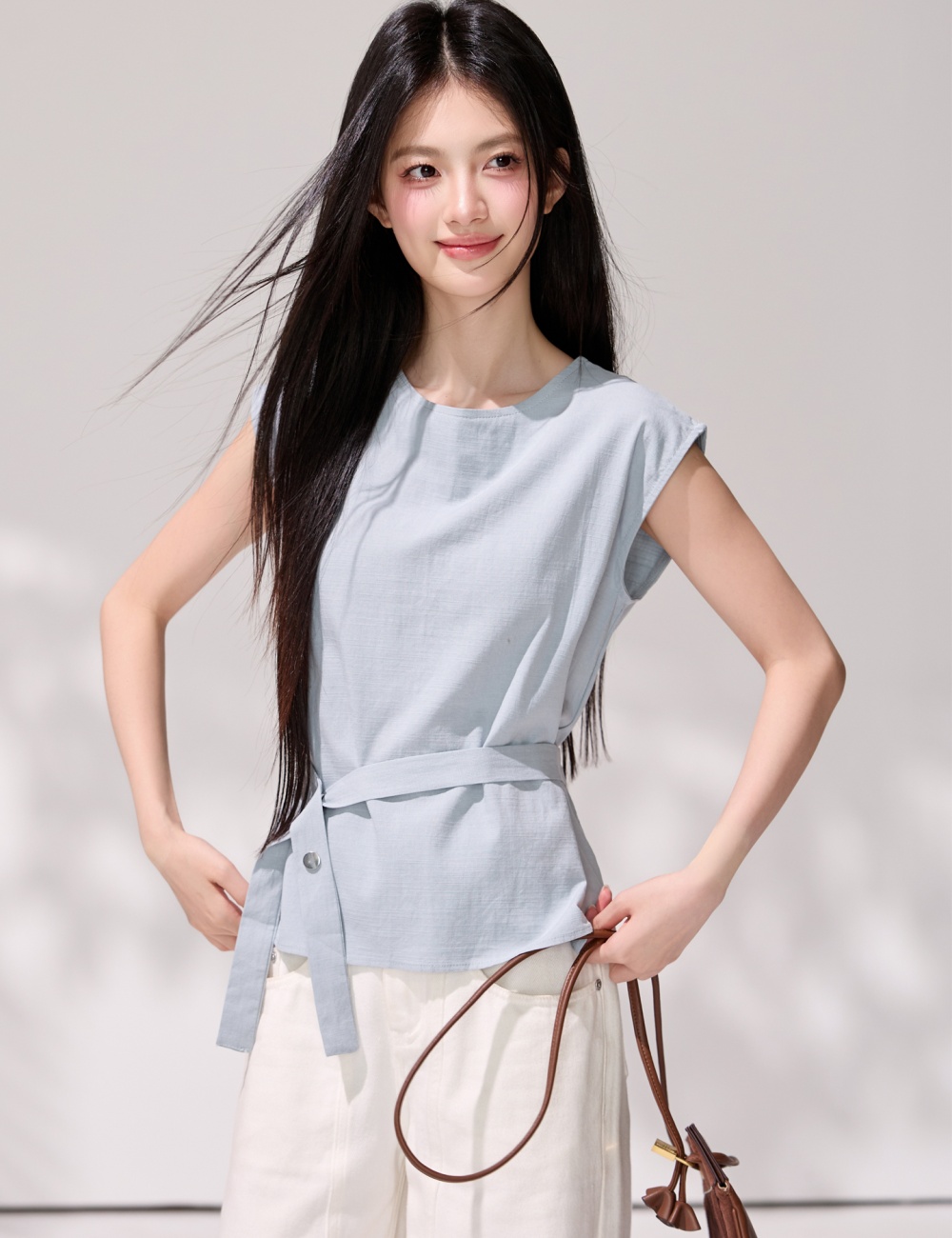 Pinched waist commuting shirt temperament tops